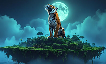 KAPLAN YÜZDEN ADADA AYA KÜKRÜYOR 01 ÇERÇEVESİZ 50X30 CM PVC TABLO