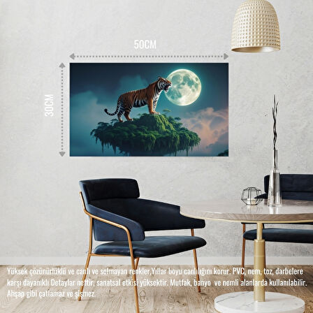 KAPLAN YÜZDEN ADADA AYA KÜKRÜYOR 02 ÇERÇEVESİZ 50X30 CM PVC TABLO