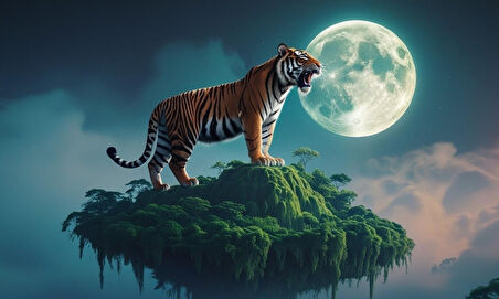 KAPLAN YÜZDEN ADADA AYA KÜKRÜYOR 02 ÇERÇEVESİZ 50X30 CM PVC TABLO