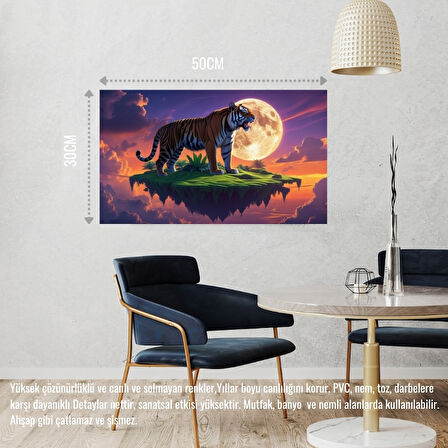 KAPLAN YÜZDEN ADADA AYA KÜKRÜYOR 03 ÇERÇEVESİZ 50X30 CM PVC TABLO