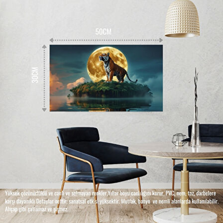 KAPLAN YÜZDEN ADADA AYA KÜKRÜYOR 04 ÇERÇEVESİZ 50X30 CM PVC TABLO