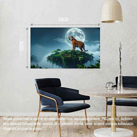 KAPLAN YÜZDEN ADADA AYA KÜKRÜYOR 05 ÇERÇEVESİZ 50X30 CM PVC TABLO