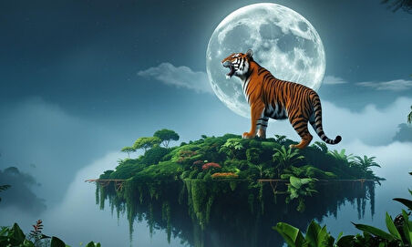 KAPLAN YÜZDEN ADADA AYA KÜKRÜYOR 05 ÇERÇEVESİZ 50X30 CM PVC TABLO