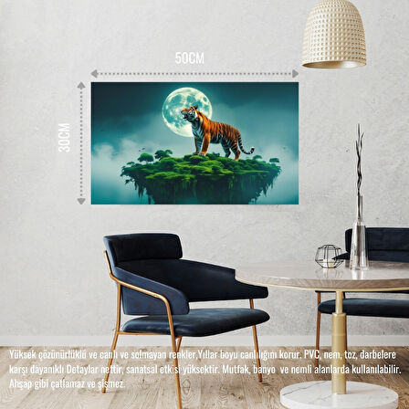 KAPLAN YÜZDEN ADADA AYA KÜKRÜYOR 06 ÇERÇEVESİZ 50X30 CM PVC TABLO