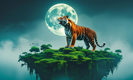 KAPLAN YÜZDEN ADADA AYA KÜKRÜYOR 06 ÇERÇEVESİZ 50X30 CM PVC TABLO