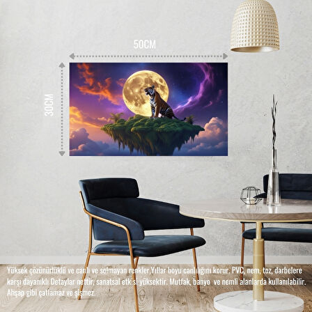 KAPLAN YÜZDEN ADADA AYA KÜKRÜYOR 07 ÇERÇEVESİZ 50X30 CM PVC TABLO