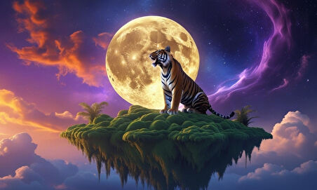 KAPLAN YÜZDEN ADADA AYA KÜKRÜYOR 07 ÇERÇEVESİZ 50X30 CM PVC TABLO