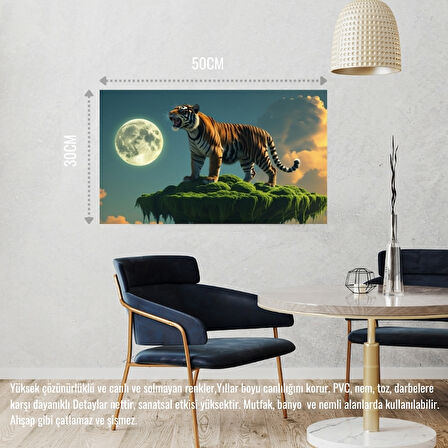 KAPLAN YÜZDEN ADADA AYA KÜKRÜYOR 08 ÇERÇEVESİZ 50X30 CM PVC TABLO