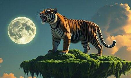 KAPLAN YÜZDEN ADADA AYA KÜKRÜYOR 08 ÇERÇEVESİZ 50X30 CM PVC TABLO