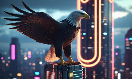 KARTAL SİBERPUNK DÜNYASINDA GÖRKEMLİ BİR ŞEKİLDE 01 ÇERÇEVESİZ 50X30 CM PVC TABLO