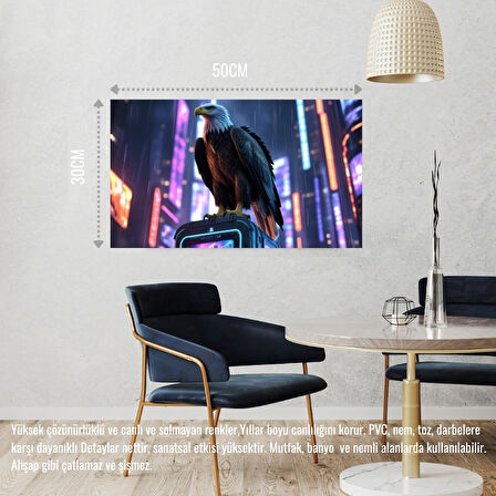 KARTAL SİBERPUNK DÜNYASINDA GÖRKEMLİ BİR ŞEKİLDE 03 ÇERÇEVESİZ 50X30 CM PVC TABLO