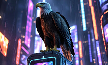 KARTAL SİBERPUNK DÜNYASINDA GÖRKEMLİ BİR ŞEKİLDE 03 ÇERÇEVESİZ 50X30 CM PVC TABLO