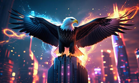 KARTAL FÜTÜRİSTİK BİR ŞEHİRDE NEON PARILTI STİLİ 07 ÇERÇEVESİZ 50X30 CM PVC TABLO