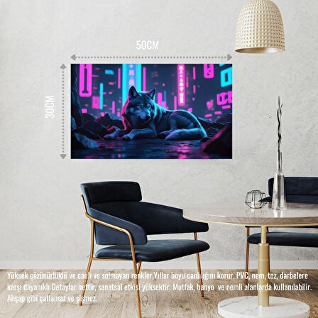 KURT SİBERPUNK DÜNYASINDA HUZUR İÇİNDE DİNLENİYOR 03 ÇERÇEVESİZ 50X30 CM PVC TABLO