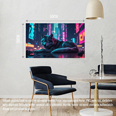 KURT SİBERPUNK DÜNYASINDA HUZUR İÇİNDE DİNLENİYOR 04 ÇERÇEVESİZ 50X30 CM PVC TABLO