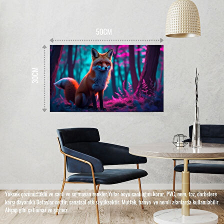 TİLKİ NEON ORMANINDA FANTASTİK 01 ÇERÇEVESİZ 50X30 CM PVC TABLO