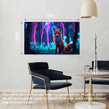 TİLKİ NEON ORMANINDA FANTASTİK 02 ÇERÇEVESİZ 50X30 CM PVC TABLO