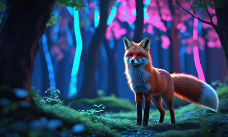 TİLKİ NEON ORMANINDA FANTASTİK 03 ÇERÇEVESİZ 50X30 CM PVC TABLO