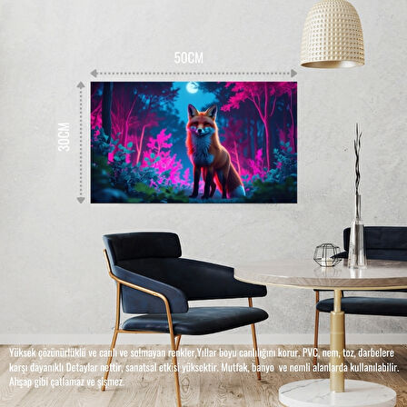 TİLKİ NEON ORMANINDA FANTASTİK 04 ÇERÇEVESİZ 50X30 CM PVC TABLO