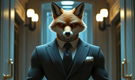 TİLKİ MUHAFIZ GÖREVİNDE 01 ÇERÇEVESİZ 50X30 CM PVC TABLO