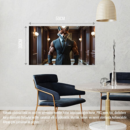 TİLKİ MUHAFIZ GÖREVİNDE 02 ÇERÇEVESİZ 50X30 CM PVC TABLO