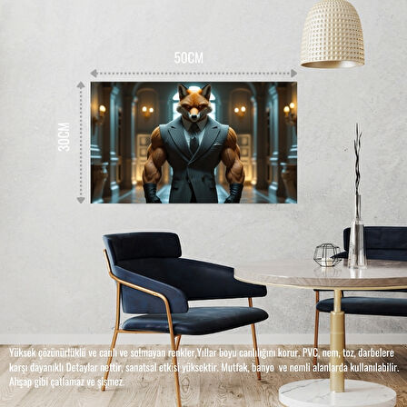 TİLKİ MUHAFIZ GÖREVİNDE 04 ÇERÇEVESİZ 50X30 CM PVC TABLO