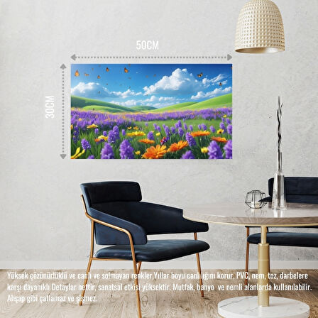 KELEBEKLER YABANİ ÇİÇEKLER İÇİNDE BAHAR HAVASI 01 ÇERÇEVESİZ 50X30 CM PVC TABLO