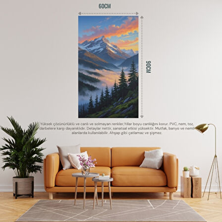 DOĞA VE MANZARA DİKEY 60X90CM GÜN DOĞUMUNDA GÖRKEMLİ DAĞ MANZARASI 01 ÇERÇEVESİZ 60X90CM PVC TABLO