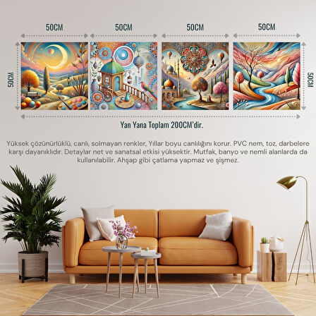İSKANDİNAV SOYUT TABLO SET ÇERÇEVESİZ 50X50CM PVC TABLO 4'LÜ SET 002 (Her bir tablo 50X50CM Büyüklüğündedir.)