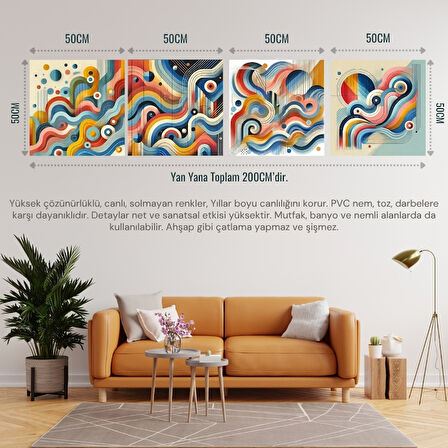 İSKANDİNAV SOYUT TABLO SET ÇERÇEVESİZ 50X50CM PVC TABLO 4'LÜ SET 003 (Her bir tablo 50X50CM Büyüklüğündedir.)