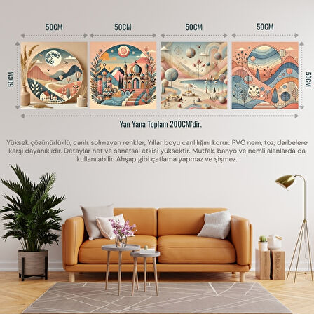 İSKANDİNAV SOYUT TABLO SET ÇERÇEVESİZ 50X50CM PVC TABLO 4'LÜ SET 004 (Her bir tablo 50X50CM Büyüklüğündedir.)