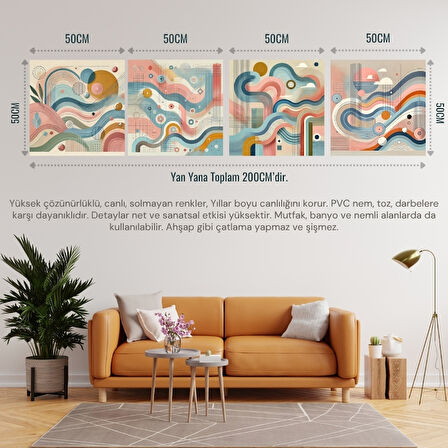 İSKANDİNAV SOYUT TABLO SET ÇERÇEVESİZ 50X50CM PVC TABLO 4'LÜ SET 005 (Her bir tablo 50X50CM Büyüklüğündedir.)