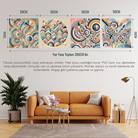 İSKANDİNAV SOYUT TABLO SET ÇERÇEVESİZ 50X50CM PVC TABLO 4'LÜ SET 006 (Her bir tablo 50X50CM Büyüklüğündedir.)