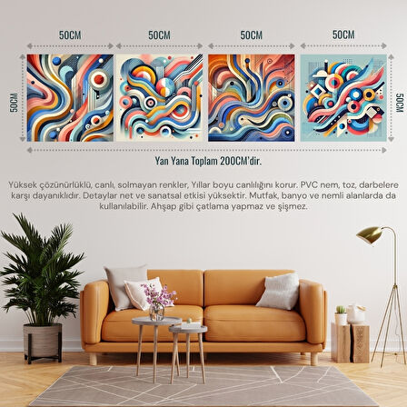 İSKANDİNAV SOYUT TABLO SET ÇERÇEVESİZ 50X50CM PVC TABLO 4'LÜ SET 007 (Her bir tablo 50X50CM Büyüklüğündedir.)