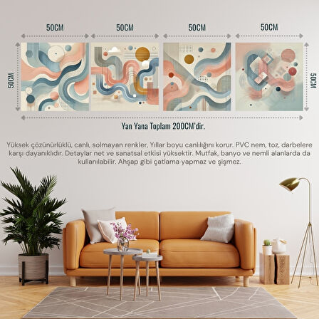 İSKANDİNAV SOYUT TABLO SET ÇERÇEVESİZ 50X50CM PVC TABLO 4'LÜ SET 010 (Her bir tablo 50X50CM Büyüklüğündedir.)