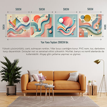İSKANDİNAV SOYUT TABLO SET ÇERÇEVESİZ 50X50CM PVC TABLO 4'LÜ SET 011 (Her bir tablo 50X50CM Büyüklüğündedir.)