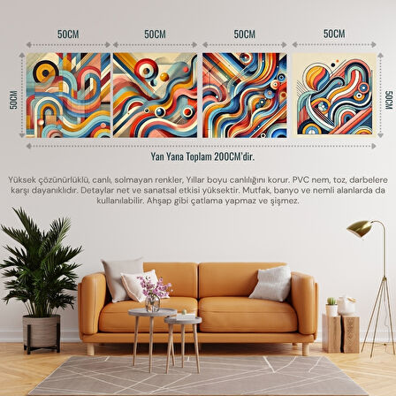 İSKANDİNAV SOYUT TABLO SET ÇERÇEVESİZ 50X50CM PVC TABLO 4'LÜ SET 014  (Her bir tablo 50X50CM Büyüklüğündedir.)