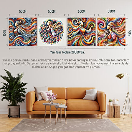 İSKANDİNAV SOYUT TABLO SET ÇERÇEVESİZ 50X50CM PVC TABLO 4'LÜ SET 016 (Her bir tablo 50X50CM Büyüklüğündedir.)