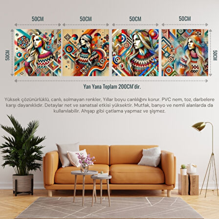 İSKANDİNAV SOYUT TABLO SET ÇERÇEVESİZ 50X50CM PVC TABLO 4'LÜ SET 017 (Her bir tablo 50X50CM Büyüklüğündedir.)