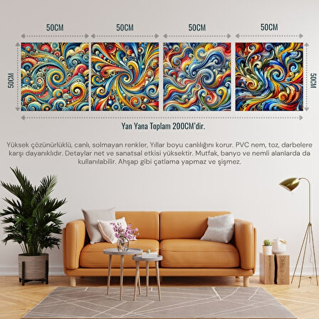 İSKANDİNAV SOYUT TABLO SET ÇERÇEVESİZ 50X50CM PVC TABLO 4'LÜ SET 019 (Her bir tablo 50X50CM Büyüklüğündedir.)