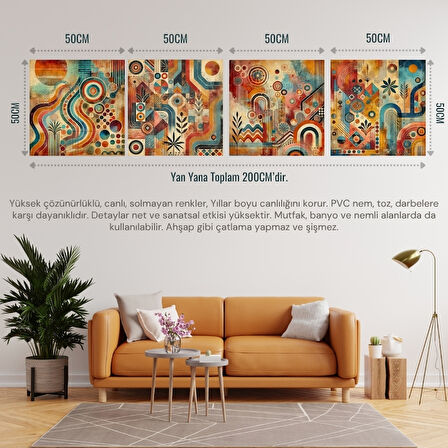 İSKANDİNAV SOYUT TABLO SET ÇERÇEVESİZ 50X50CM PVC TABLO 4'LÜ SET 023 (Her bir tablo 50X50CM Büyüklüğündedir.)