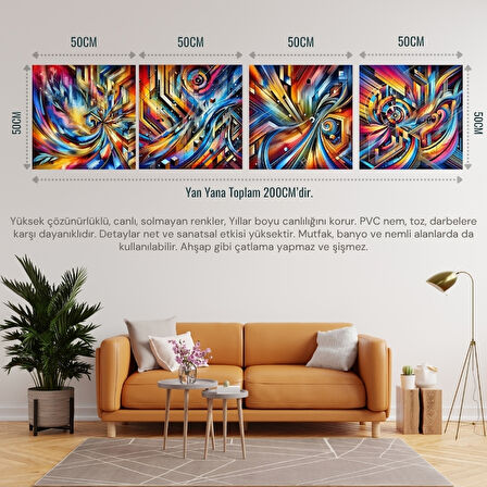 İSKANDİNAV SOYUT TABLO SET ÇERÇEVESİZ 50X50CM PVC TABLO 4'LÜ SET 025 (Her bir tablo 50X50CM Büyüklüğündedir.)