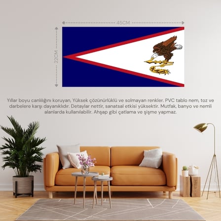 AMERİKAN SAMOA ÜLKE BAYRAĞI 45x22CM DUVAR TABLOSU ÇERÇEVESİZ PVC TABLO