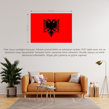 ARNAVUTLUK ÜLKE BAYRAĞI 45x30CM DUVAR TABLOSU ÇERÇEVESİZ PVC TABLO