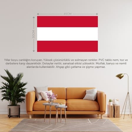 AVUSTURYA ÜLKE BAYRAĞI 45x30CM DUVAR TABLOSU ÇERÇEVESİZ PVC TABLO
