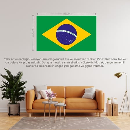 BREZİLYA ÜLKE BAYRAĞI 45x30CM DUVAR TABLOSU ÇERÇEVESİZ PVC TABLO