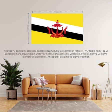 BRUNEİ ÜLKE BAYRAĞI 45x22CM DUVAR TABLOSU ÇERÇEVESİZ PVC TABLO