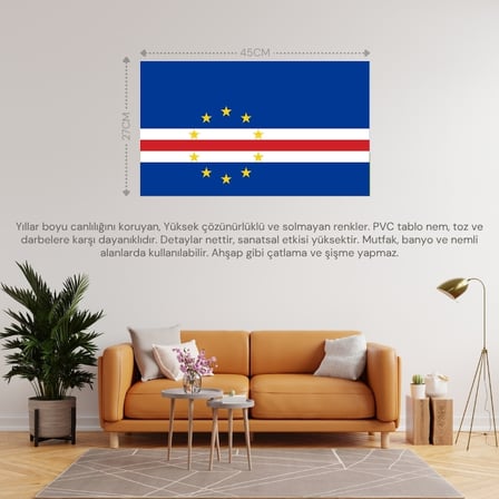 CAPE VERDE ÜLKE BAYRAĞI 45x27CM DUVAR TABLOSU ÇERÇEVESİZ PVC TABLO