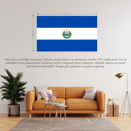 EL SALVADOR ÜLKE BAYRAĞI 45x25CM DUVAR TABLOSU ÇERÇEVESİZ PVC TABLO