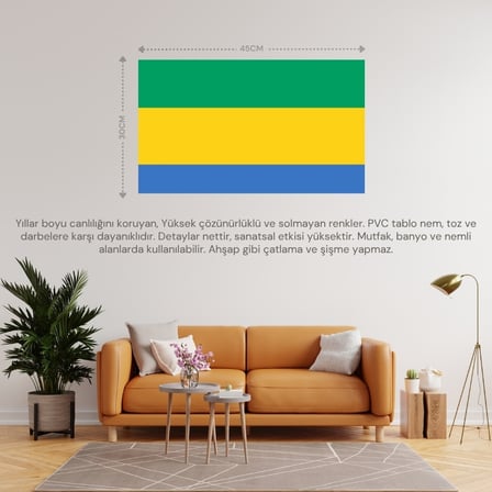 GABON ÜLKE BAYRAĞI 45x30CM DUVAR TABLOSU ÇERÇEVESİZ PVC TABLO